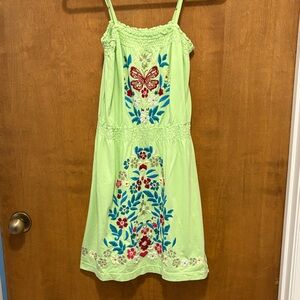 397. Johnny Was Light Green Embroidered Butterfly Sundress